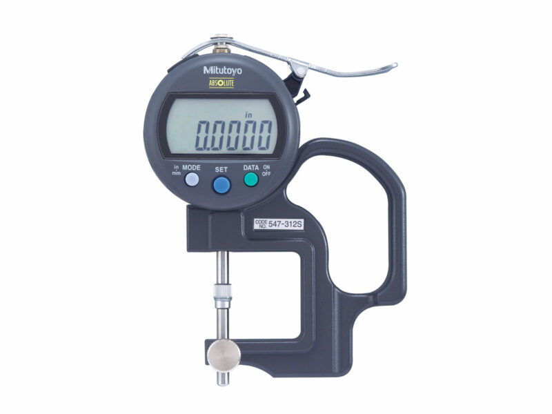 A Mitutoyo Lens Thickness Gage measuring the the thickness of wide range lenses.