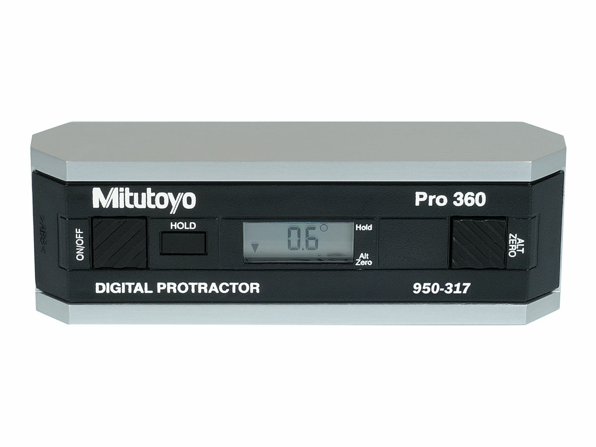 The Mitutoyo Digital Protractor Pro 360 and 3600 uses an electronic gravity sensor powered by the latest low-power electronic circuit technology to make incline measurements on flat surfaces. Visit Mitutoyo.com to learn how to use a digital protractor.