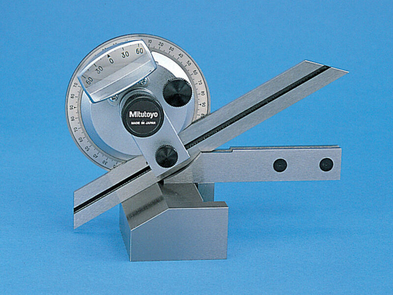 Mitutoyo Universal Bevel Protractor is taking accurate angle measurements of a jig